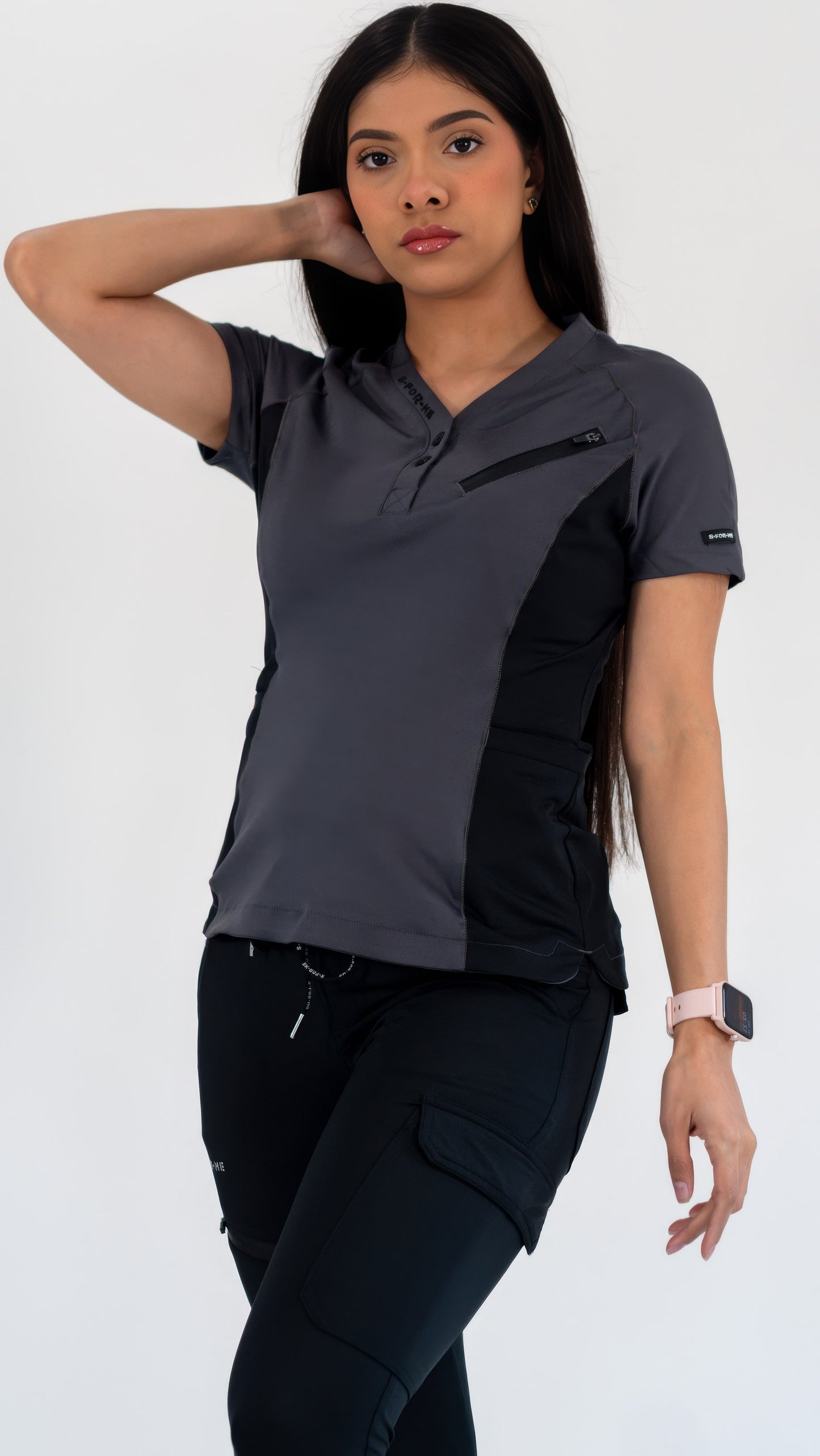 Women’s Top 905 Oxford Gray/Black, Super Stretch Scrubs