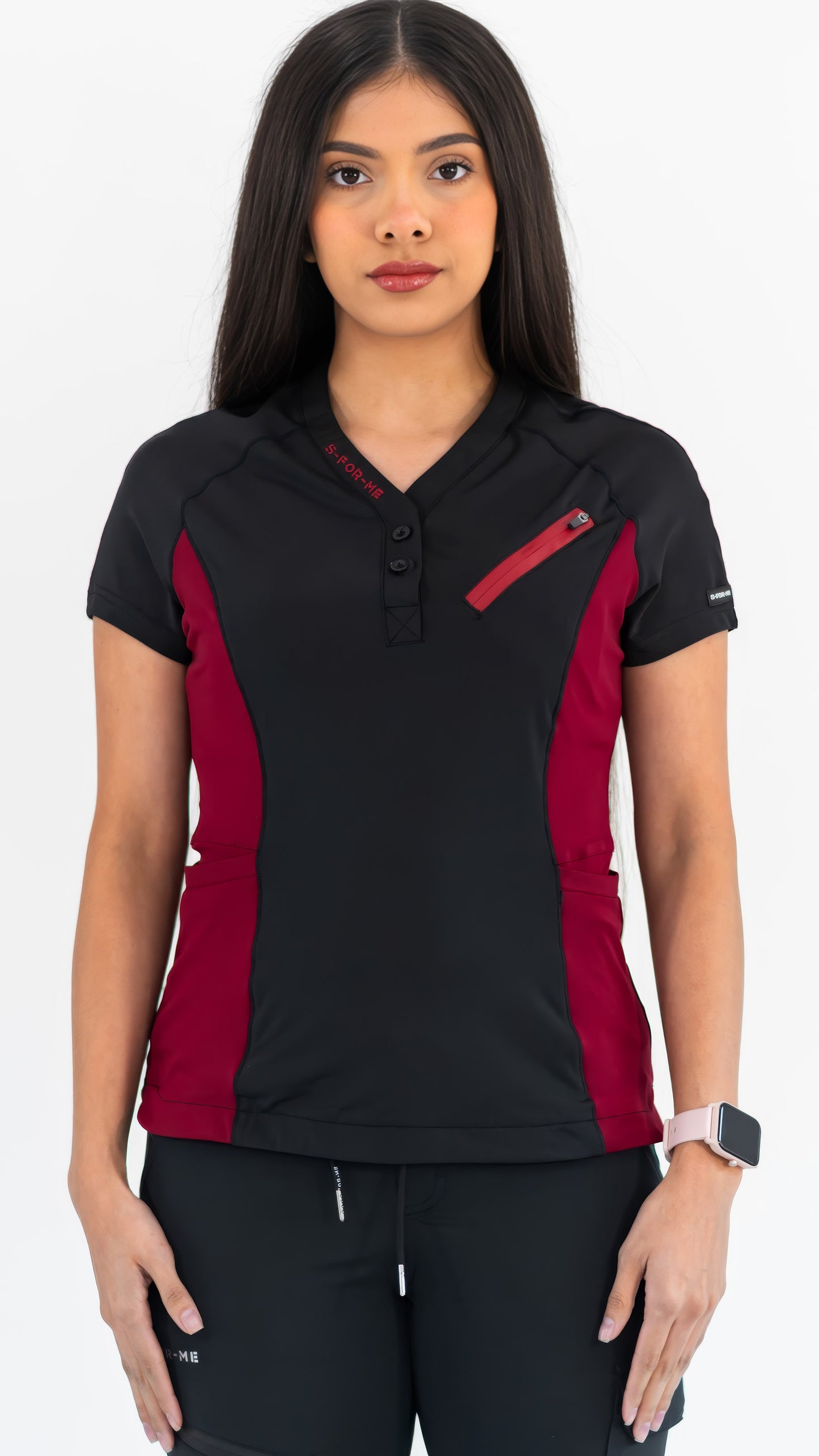 Women’s Top 905 Black/Burgundy, Super Stretch Scrubs