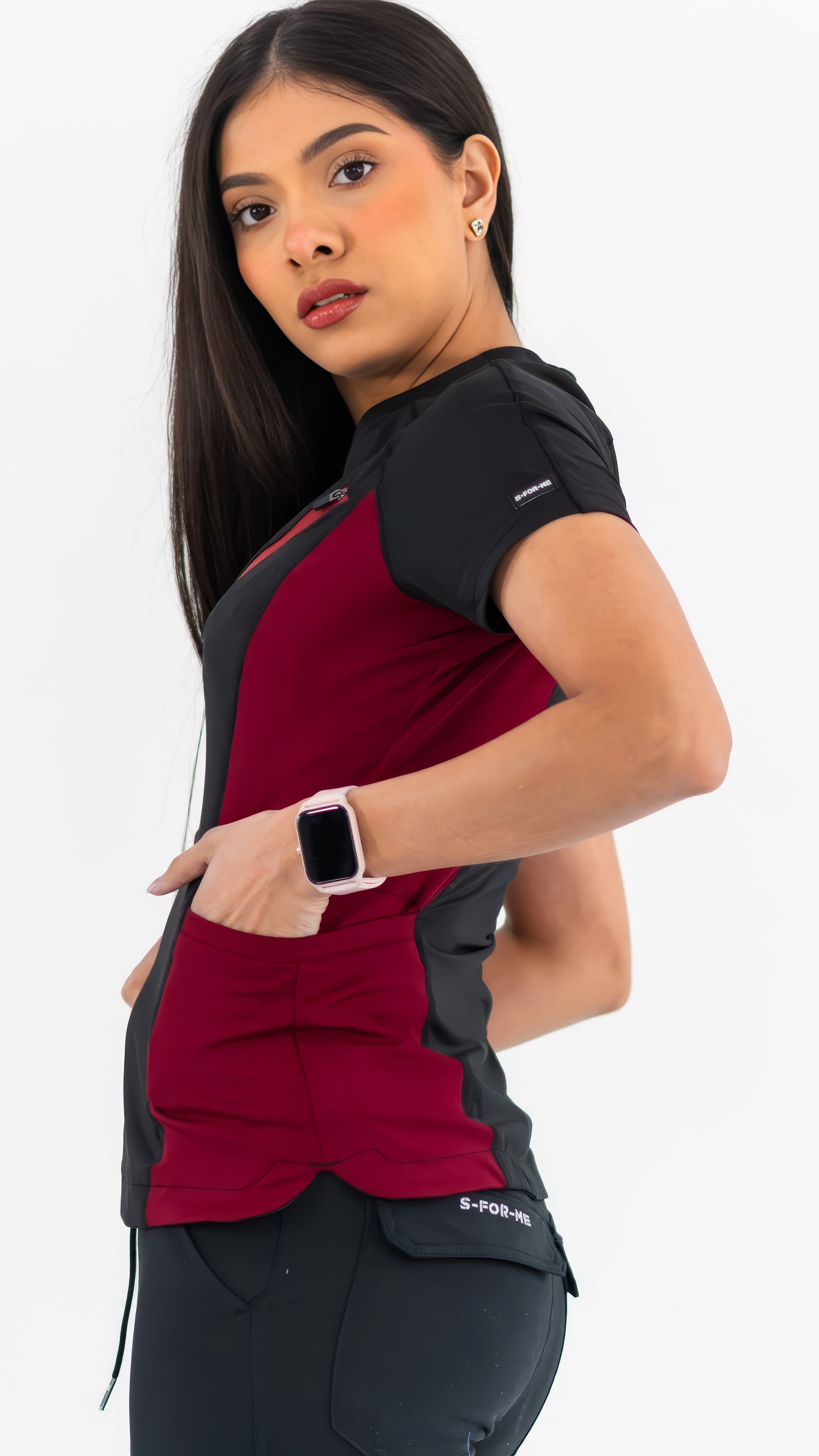 Women’s Top 905 Black/Burgundy, Super Stretch Scrubs