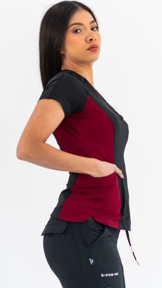 Women’s Top 905 Black/Burgundy, Super Stretch Scrubs