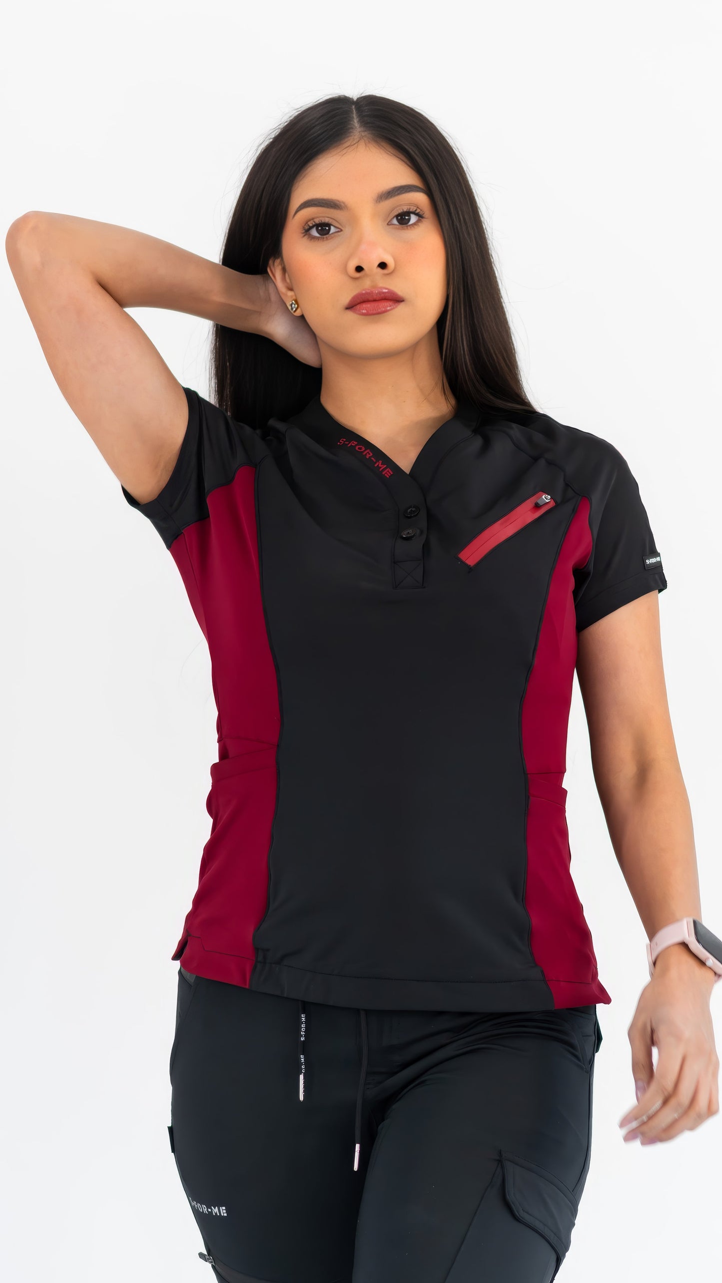 Women’s Top 905 Black/Burgundy, Super Stretch Scrubs