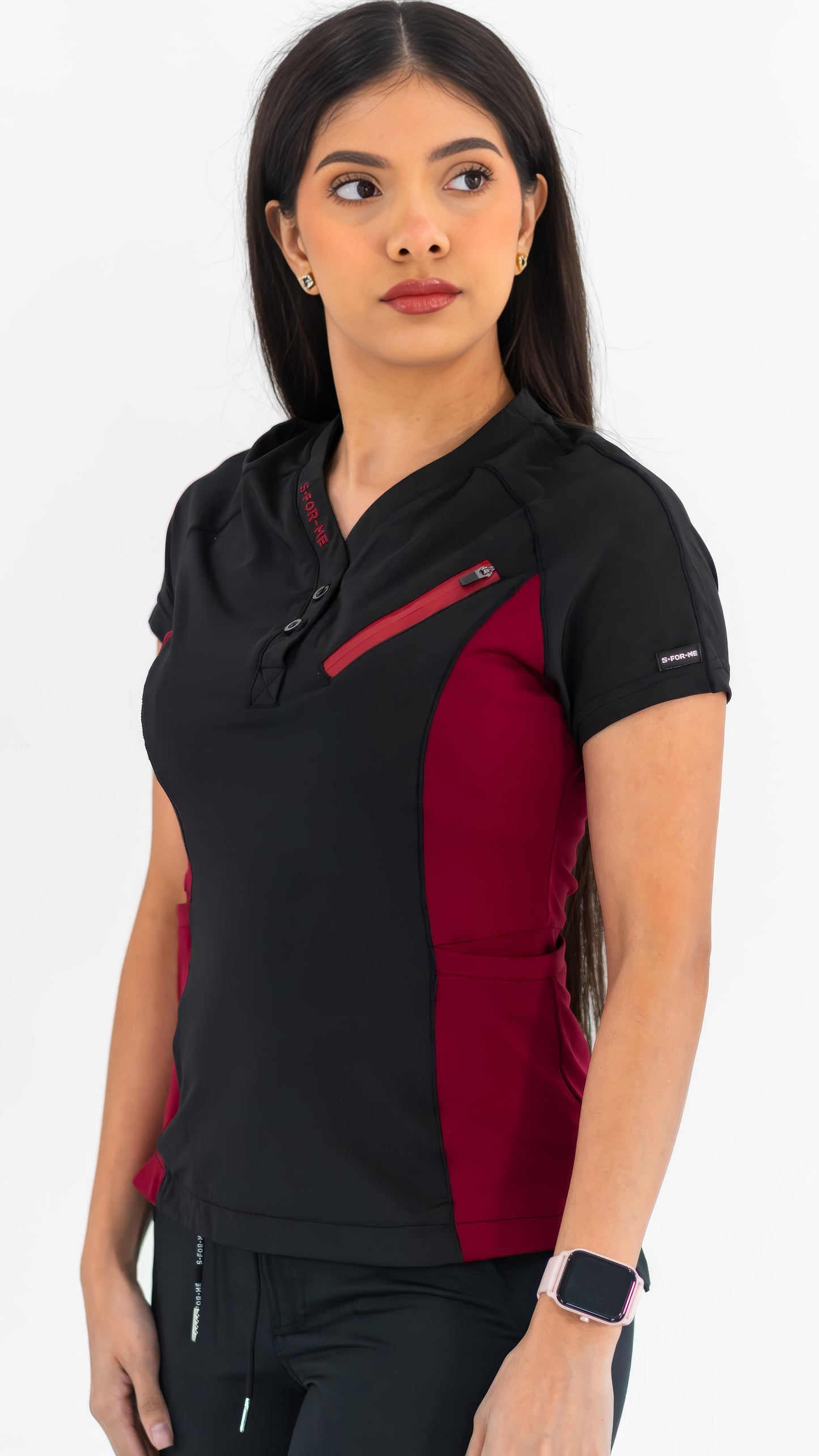 Women’s Top 905 Black/Burgundy, Super Stretch Scrubs