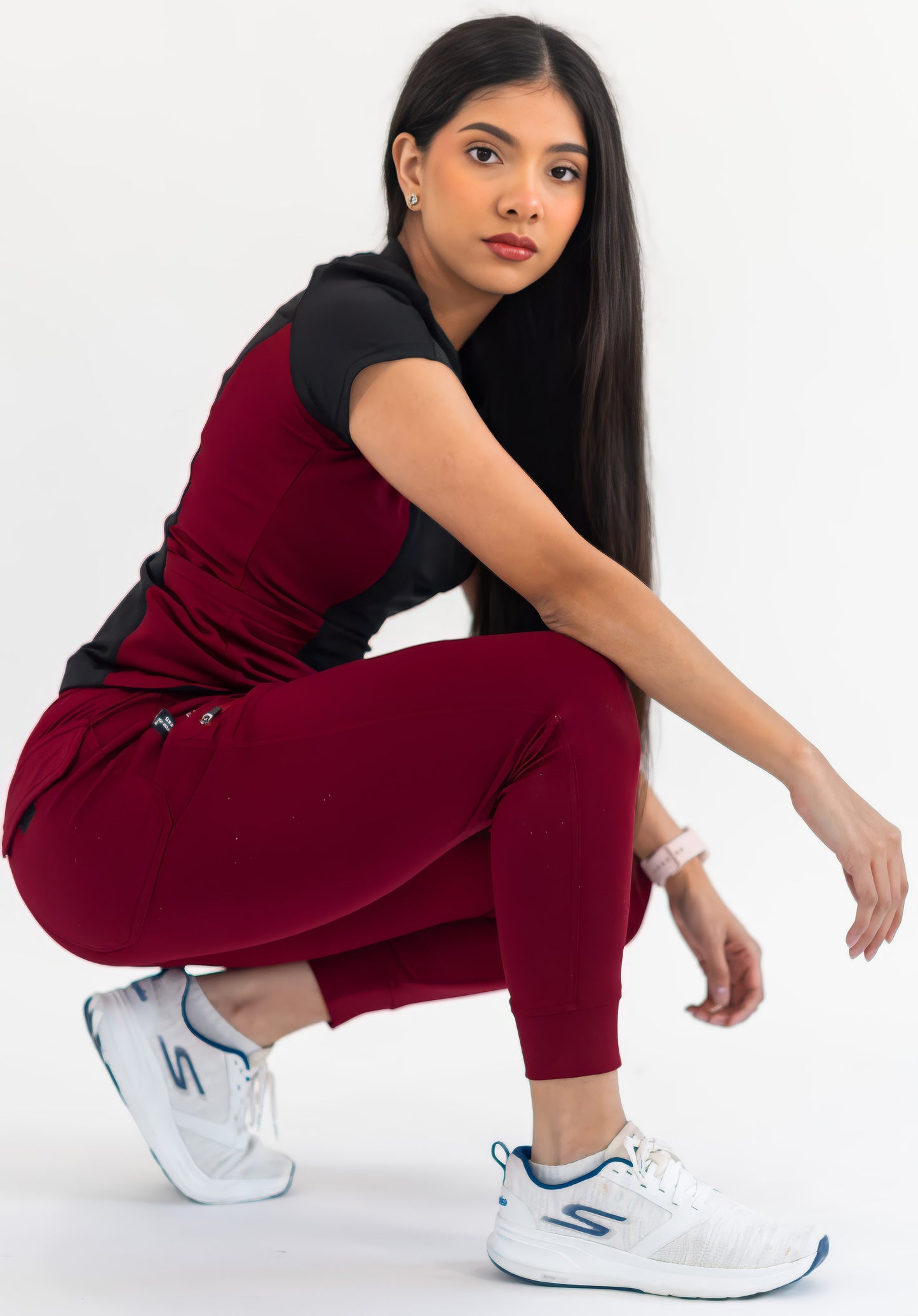 Women’s Top 905 Black/Burgundy, Super Stretch Scrubs