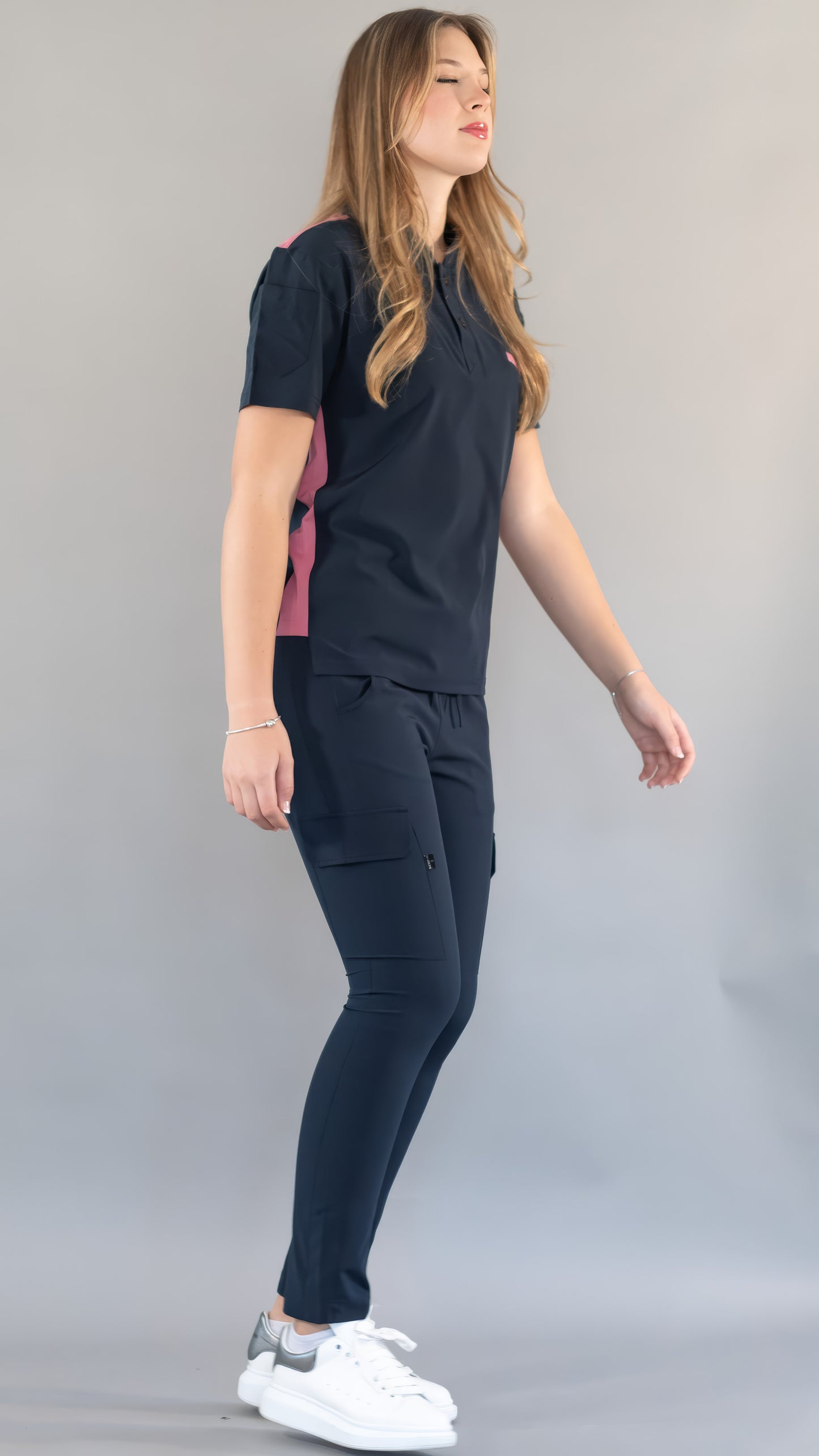 Unisex Relaxed Top 520 Navy Pink Scrubs 520