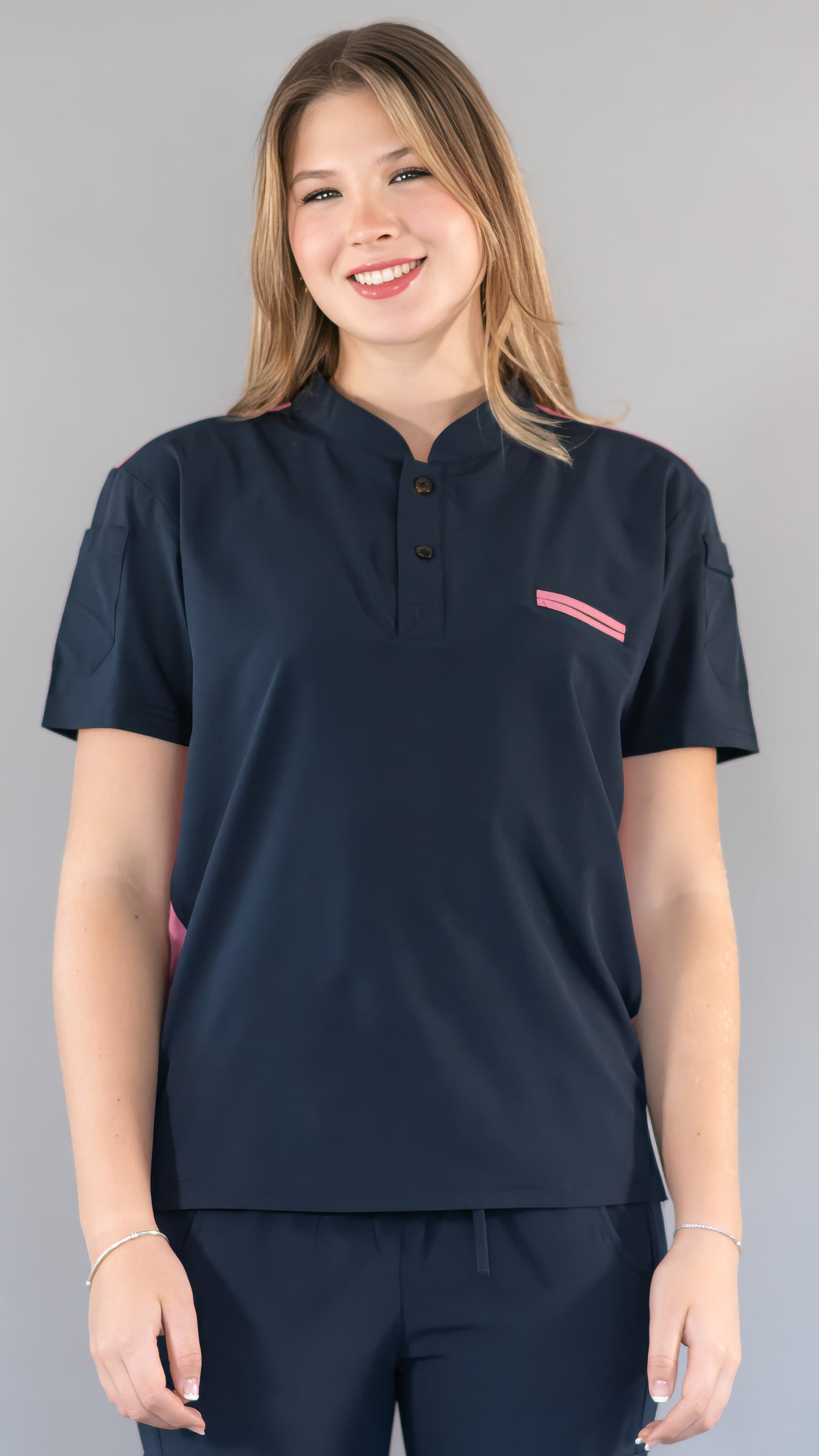 Unisex Relaxed Top 520 Navy Pink Scrubs 520