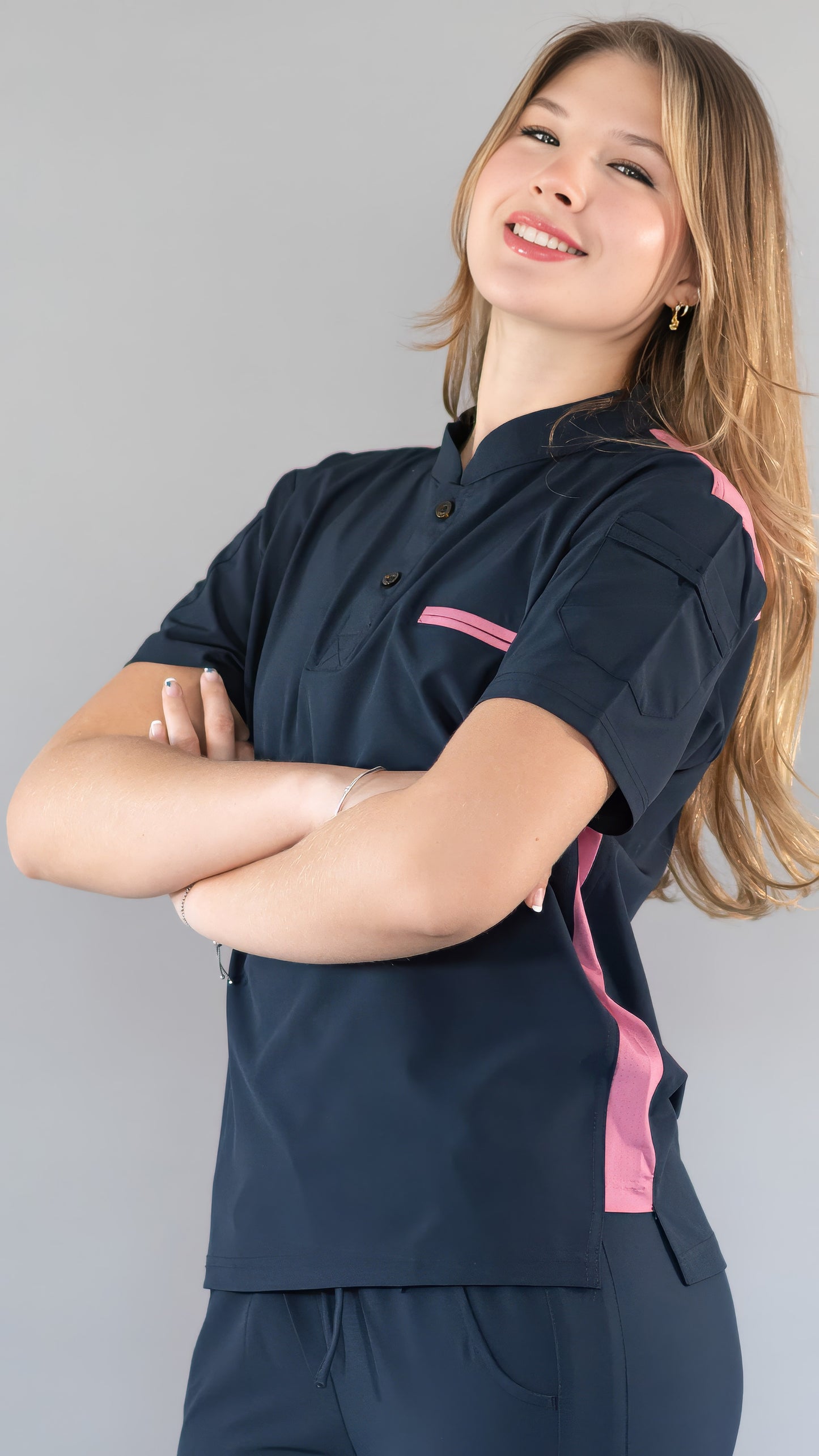 Unisex Relaxed Top 520 Navy Pink Scrubs 520