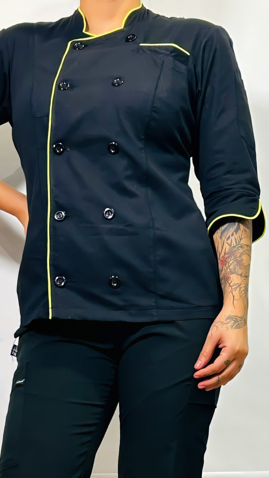 Traditional Black/Lemon Chef Jacket for Women