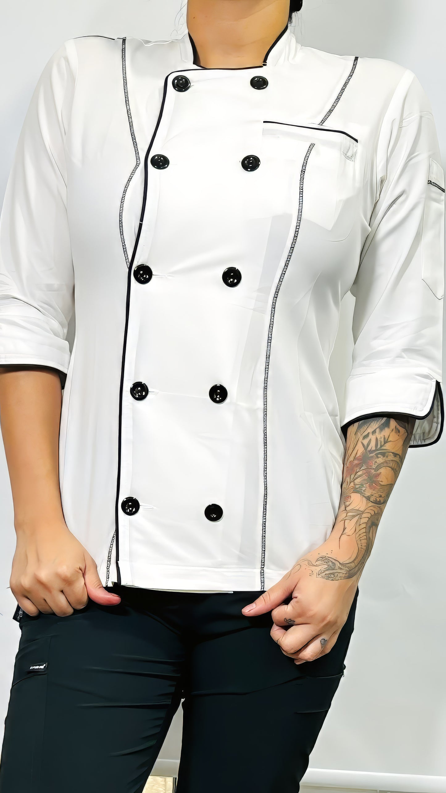 Traditional White/Black Chef Jacket for Women