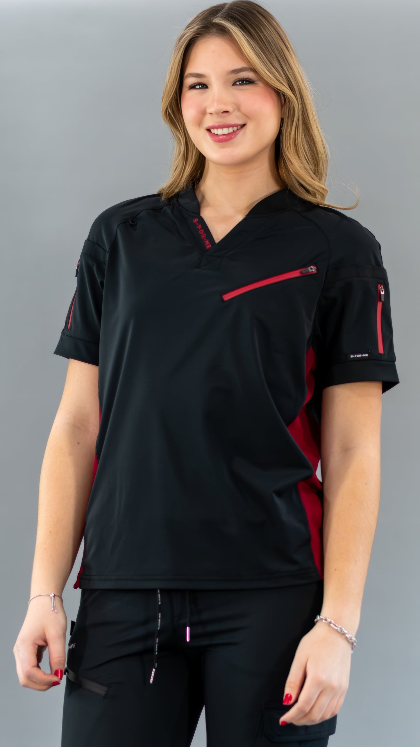 Unisex Relaxed Top 905 Black/Burgundy, Super Stretch Scrubs