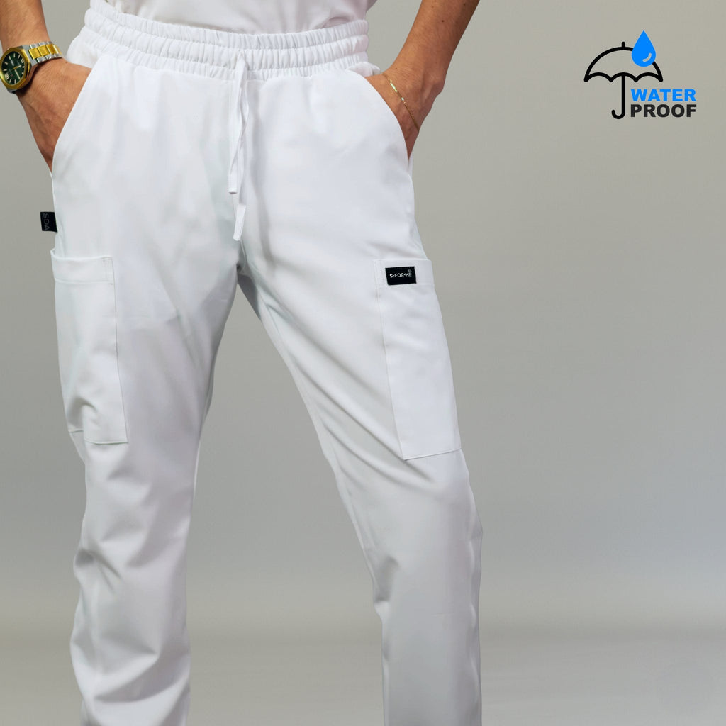 Mens 530 white fluid-resistant scrub pants for medical uniforms - SFORME