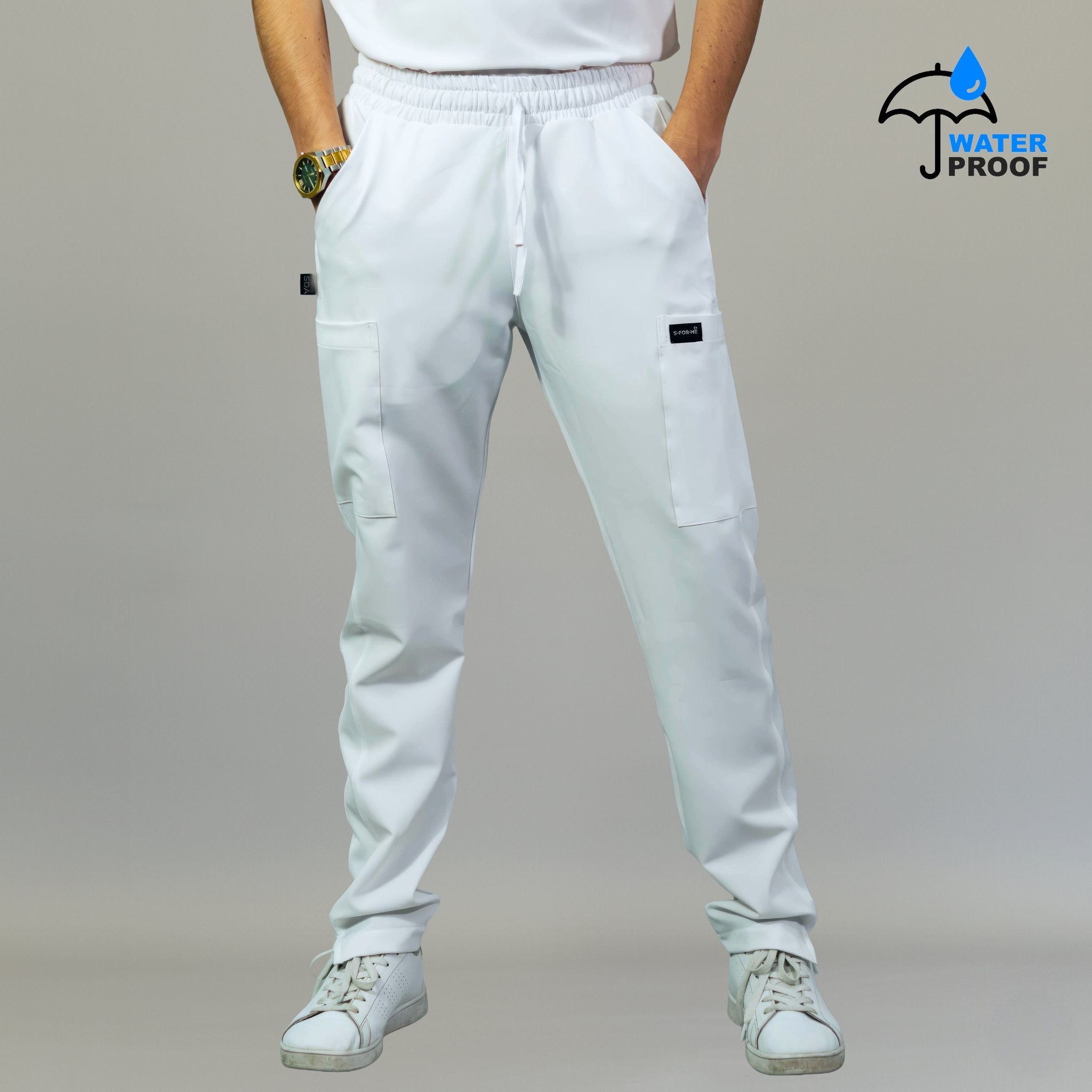 Mens 530 white relaxed-fit scrub pants front view - SFORME medical uniforms