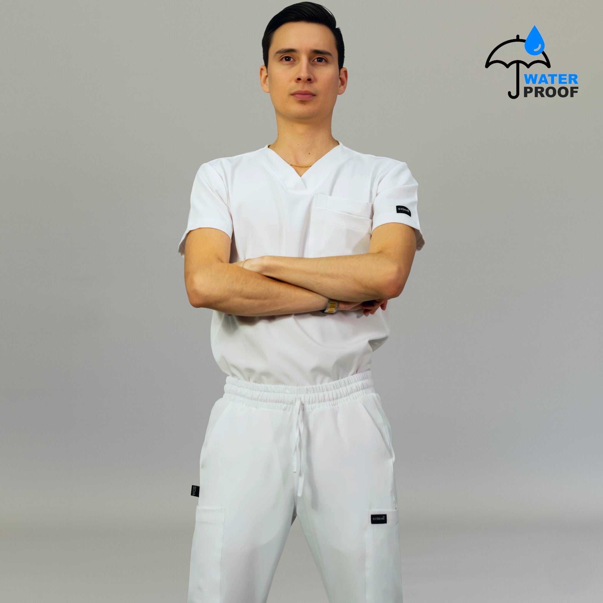 Mens 530 white non-stretch medical scrub top - SFORME