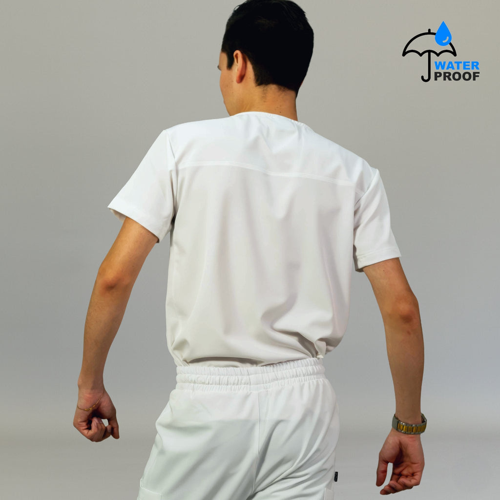 Back view of mens 530 white lightweight scrub top - SFORME