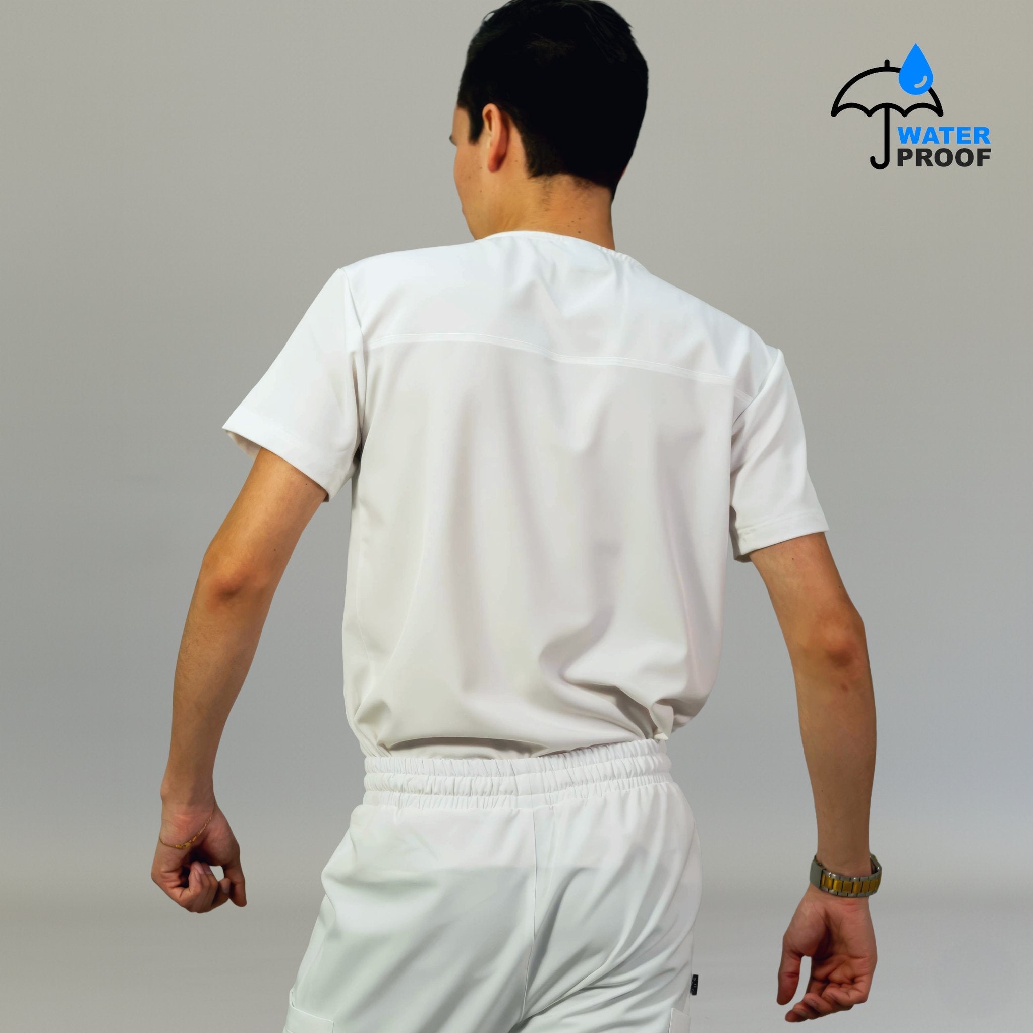 Back view of mens 530 white lightweight scrub top - SFORME