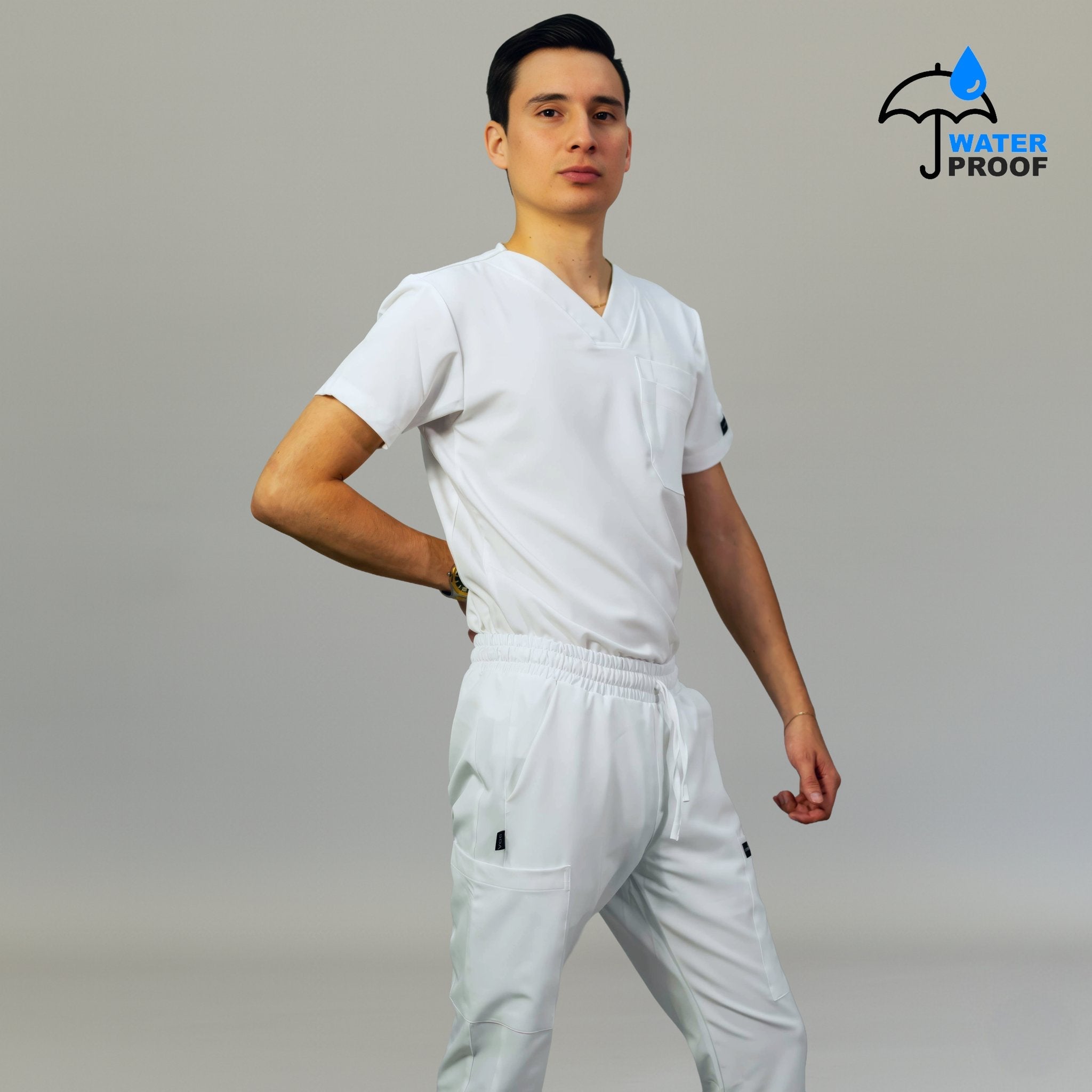 Mens 530 white breathable scrub top detail - SFORME