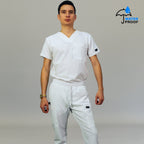 Mens 530 white lightweight scrub top front view - SFORME medical uniforms