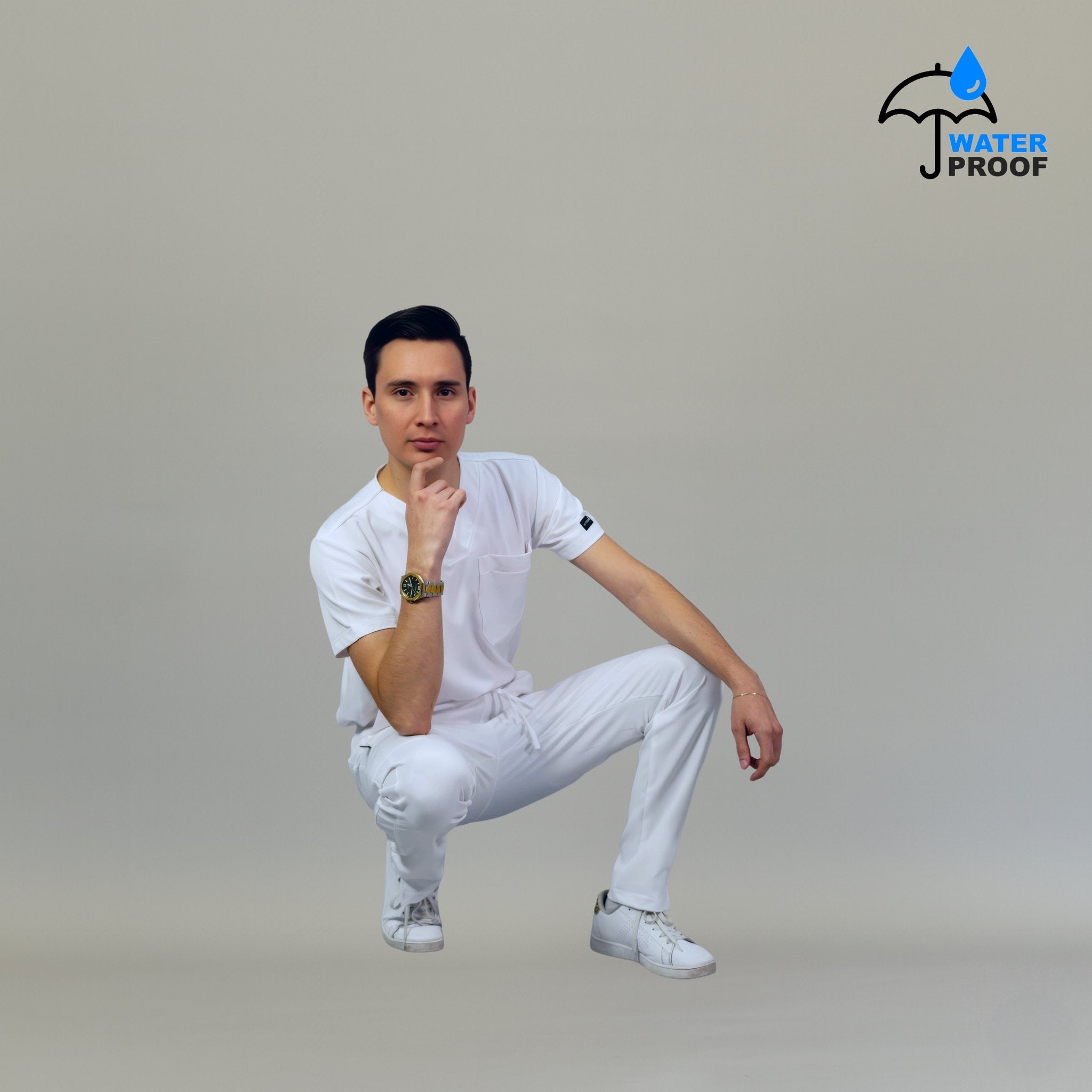 Mens 530 white breathable lightweight scrub pants detail - SFORME