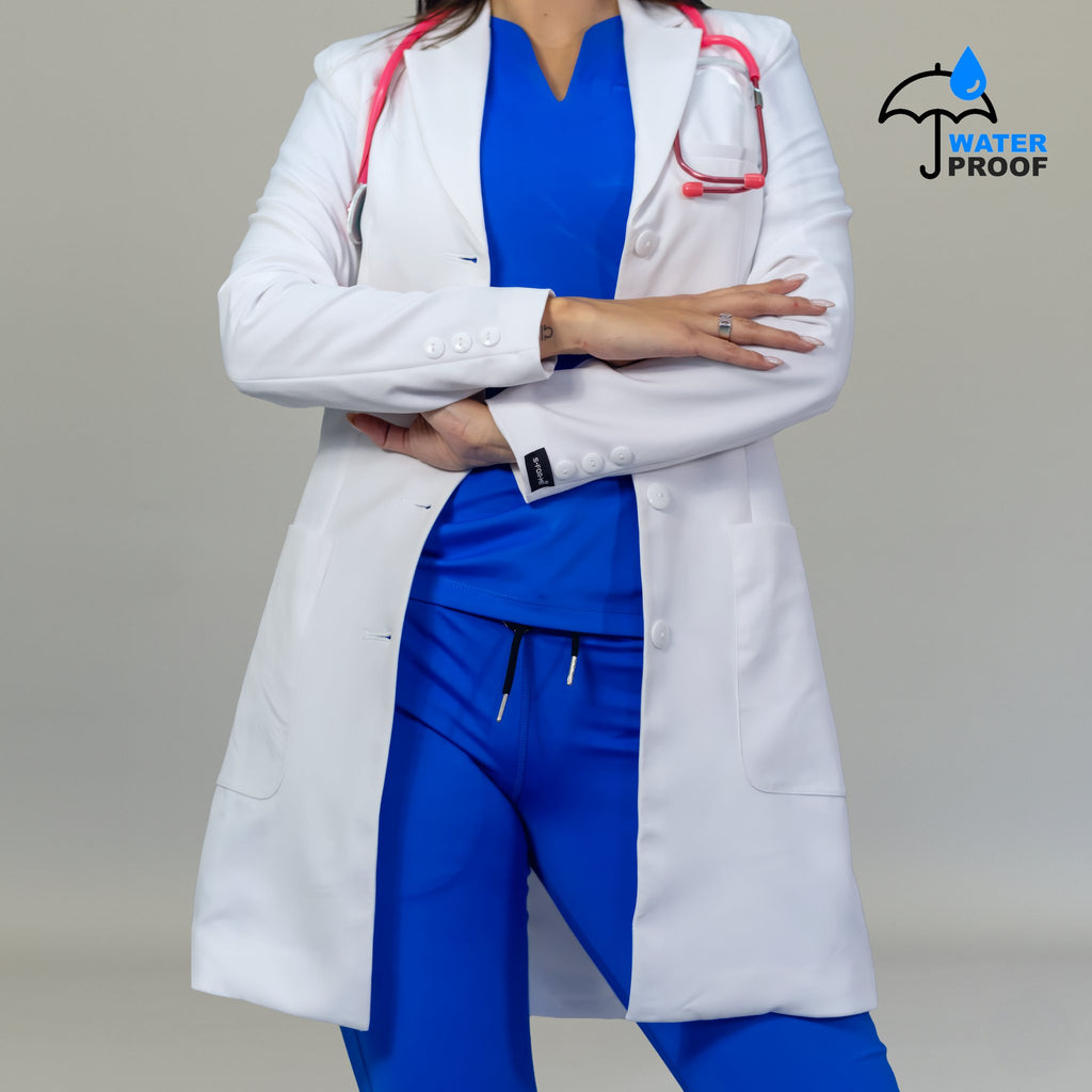 white scrub top