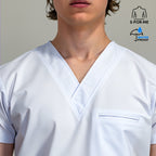 Mens 501 white V-neck scrub top front view - SFORME medical uniforms