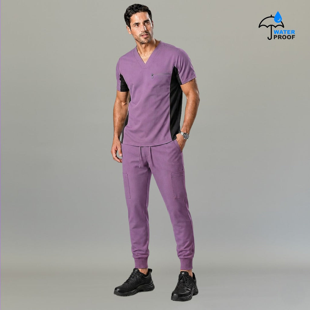 Mens 501 lilac and navy stretch scrub top for a coordinated medical uniform - SFORME