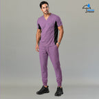 Mens 501 lilac and navy stretch scrub top for a coordinated medical uniform - SFORME