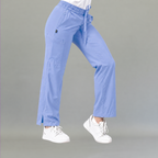 Vista lateral de pantalón quirúrgico 502 mujer azul plumbago.
