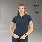 Women’s 905 navy blue super stretch scrub top front view with slim fit