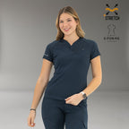 Women’s 905 navy blue super stretch scrub top relaxed front view