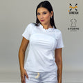 Women's 910 white super stretch scrub top front view