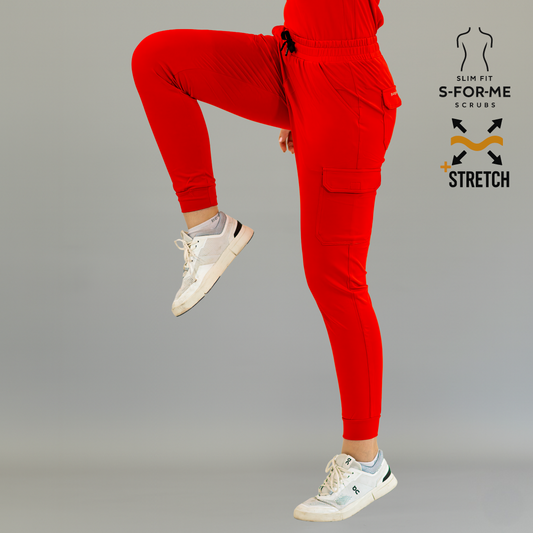 red scrub pants