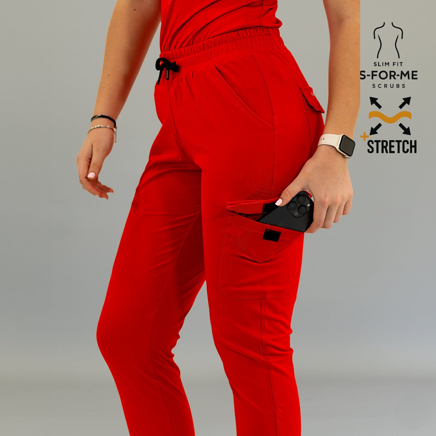 red modern super stretch scrubs for women