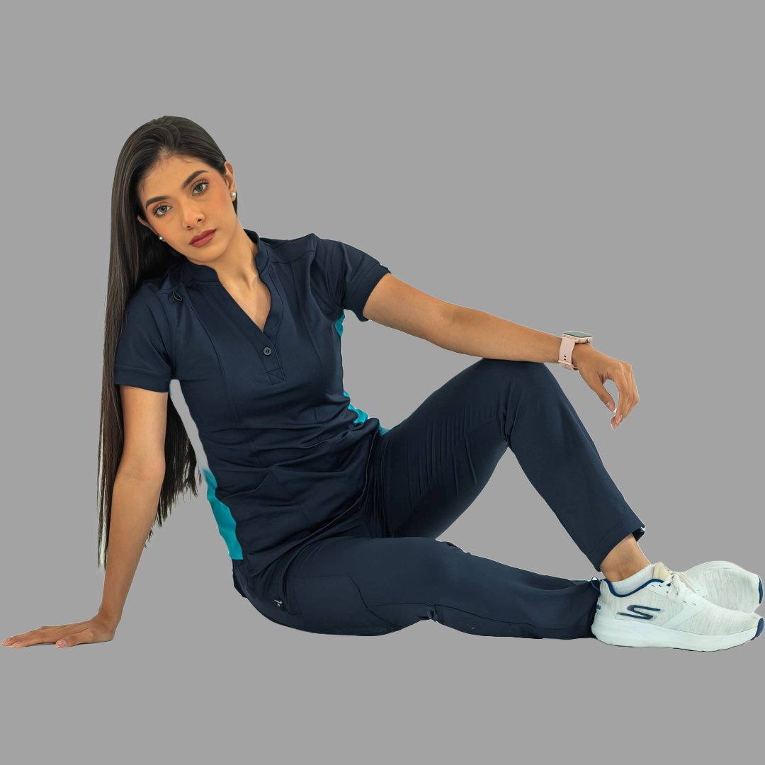Women's Top 930 Navy Blue - Teal Green Super Stretch, Scrubs 930