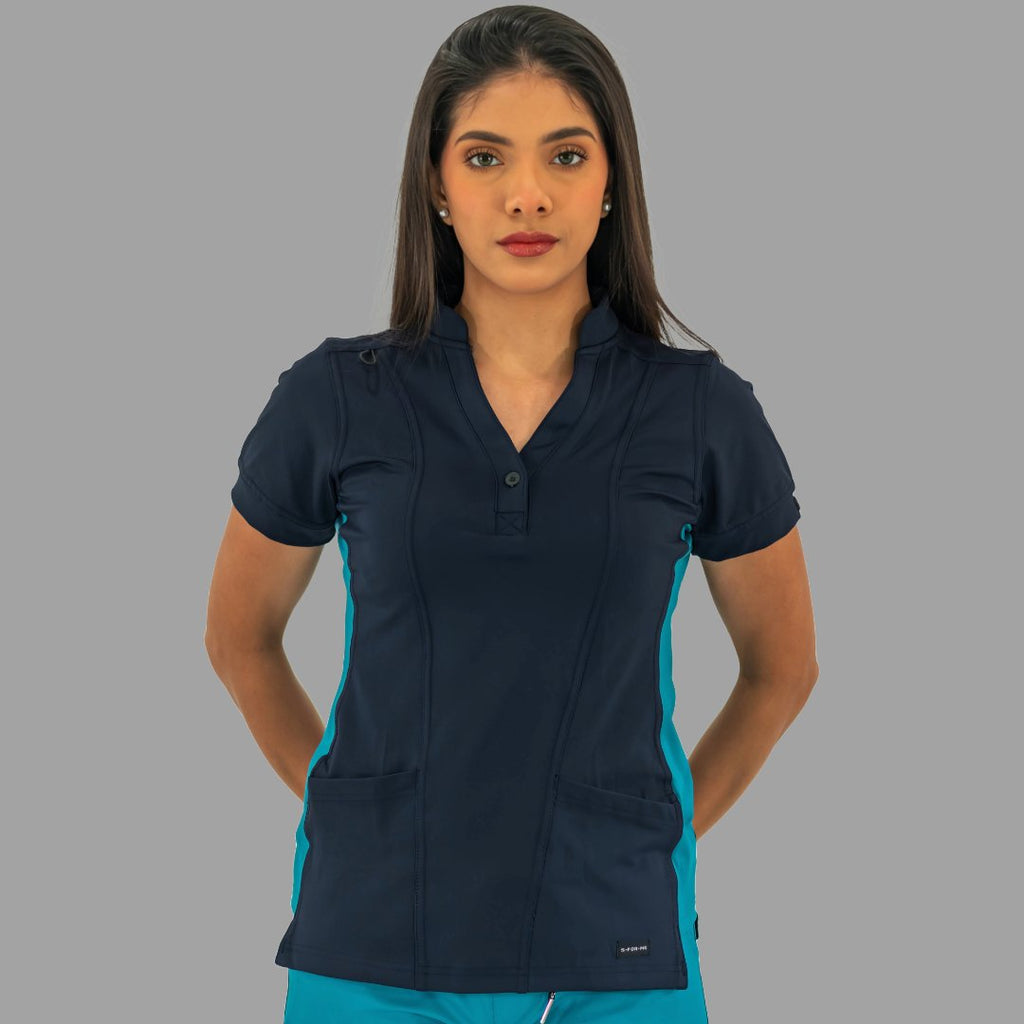 Women's Top 930 Navy Blue - Teal Green Super Stretch, Scrubs 930