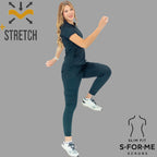 Full uniform look featuring Women’s Pants 910 Airforce Blue super stretch scrub pants for healthcare work