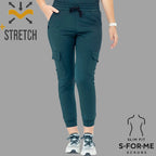 Women’s Pants 910 Airforce Blue super stretch scrub pants front view with cargo pockets and jogger cuffs