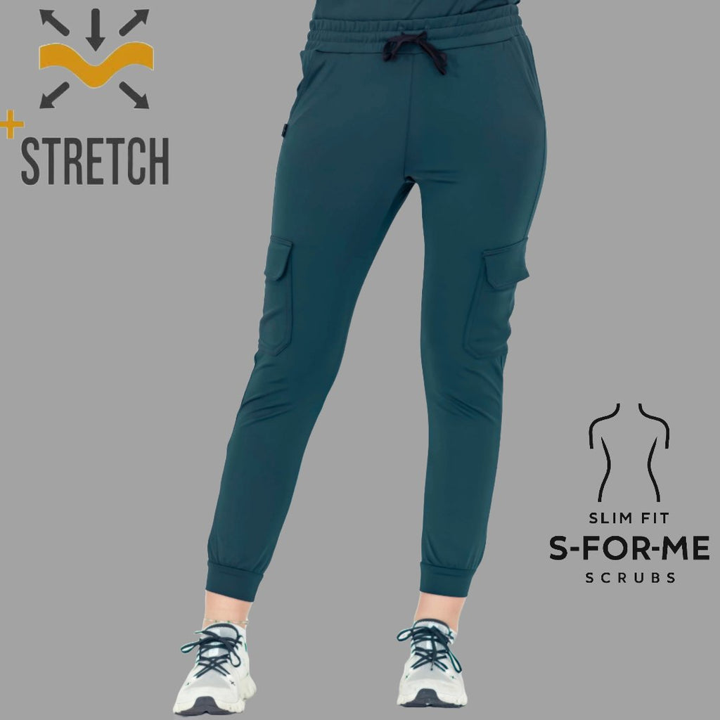 Front view of Women’s Airforce Blue slim fit scrub pants with drawstring waistband and stretch fabric