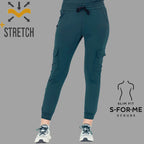 Front view of Women’s Airforce Blue slim fit scrub pants with drawstring waistband and stretch fabric