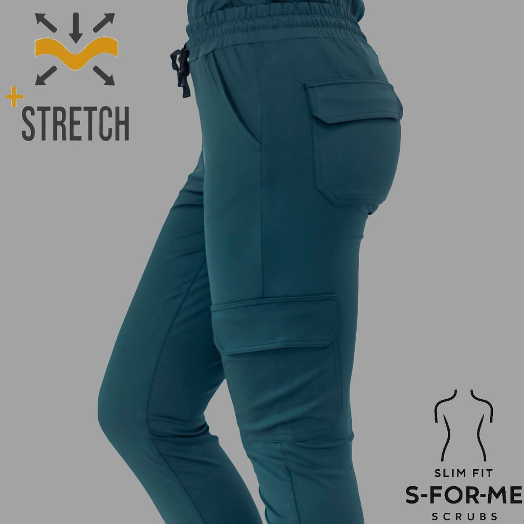 Close-up of Women’s Airforce Blue scrub pants showing side cargo pocket and rear pocket detail