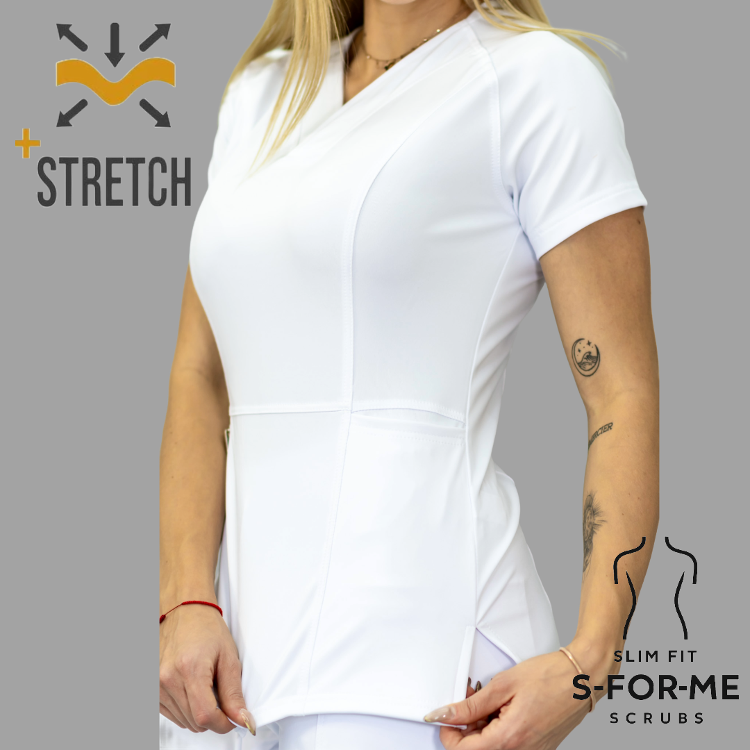 Women's Top 902 White Super Stretch Scrubs