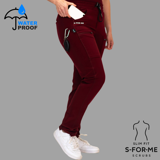 Women’s Waterproof Burgundy Pants, Scrubs Style 300