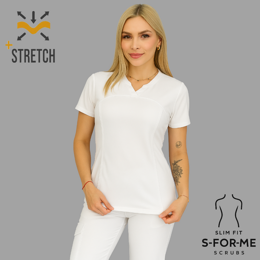 Women's Top 910 White, Super Stretch Scrubs.