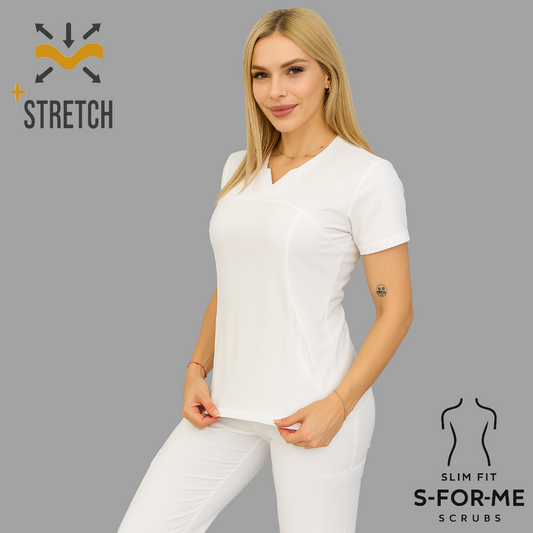 Women's Top 910 White, Super Stretch Scrubs.