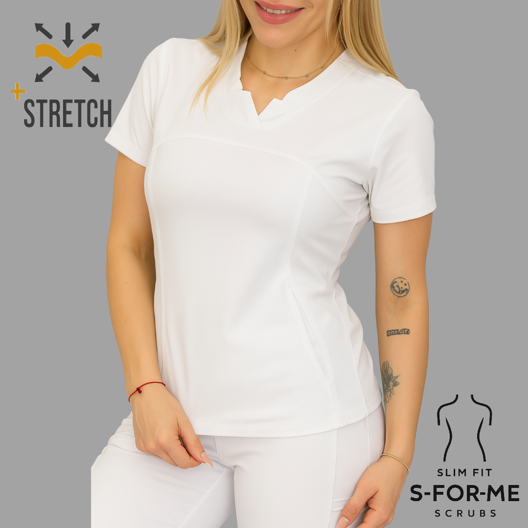 Women's Top 910 White, Super Stretch Scrubs.