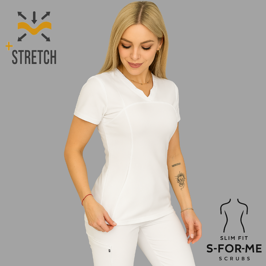 Women's Top 910 White, Super Stretch Scrubs.