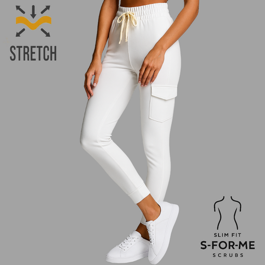 Women's Jogger Pants 910 White, Super Stretch Scrubs
