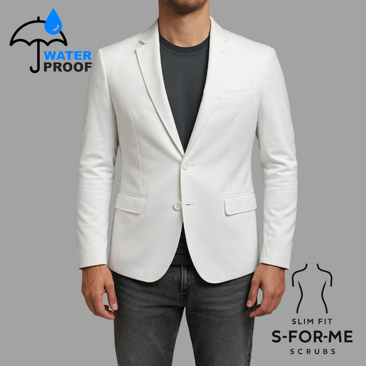 White Men's Medical Jacket | Fluid-Resistant | Slim Fit
