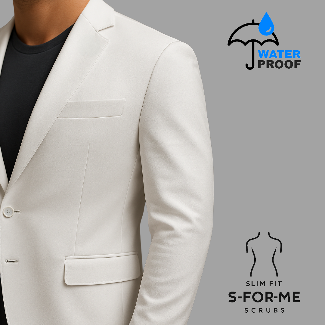 White Men's Medical Jacket | Fluid-Resistant | Slim Fit