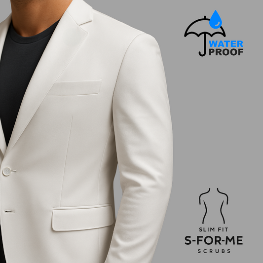 White Men's Medical Jacket | Fluid-Resistant | Slim Fit