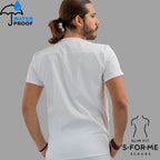 Back view of mens 501 white tailored scrub top - SFORME