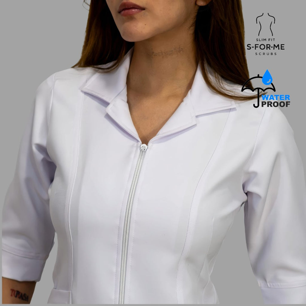 Women's Alviero White 3/4 Sleeve Zip Scrub Top